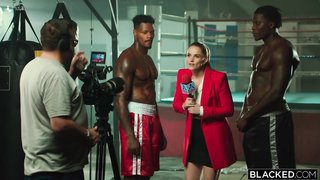 Two world-famous black boxers bang gorgeous reporter